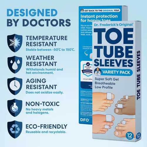 Vista 5 de Dr. Frederick's Original Paquete variado de 12 tubos de gel para dedos de los pies, tamaños pequeño, mediano y grande, protectores de dedos