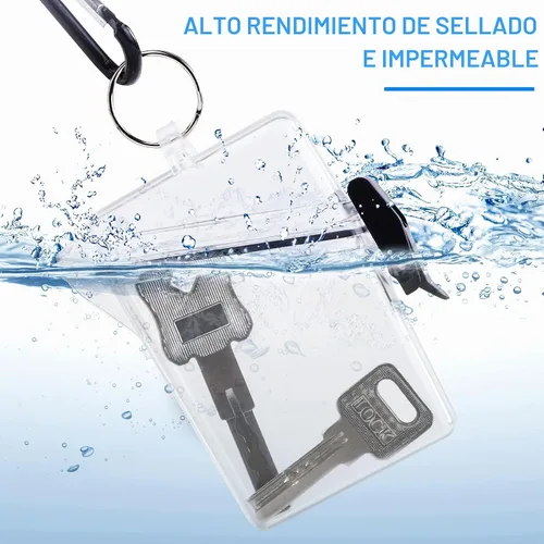 Vista 4 de URATOT Paquete de 4 portatarjetas impermeables transparentes y seguros con cordón para tarjetas, monedas y dinero, caja seca resistente y duradera