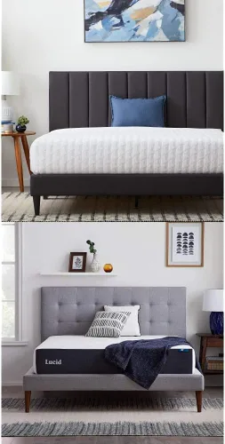 Vista 13 de Lucid - Cama de plataforma tapizada con un cabecero tapizado, de madera resistente, no requiere somier Negro