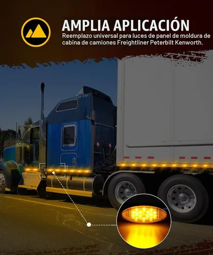 Vista 3 de Partsam Peterbilt Kenworth Freightliner - 10 luces LED de 6.5 pulgadas, color ámbar ovalado, 16 luces laterales con bisel cromado de repuesto
