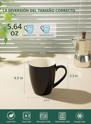 Vista 2 de Sweese Tazas de café de porcelana – 16 onzas (arriba al borde) para café, latte, té, cacao, juego de 4, negro