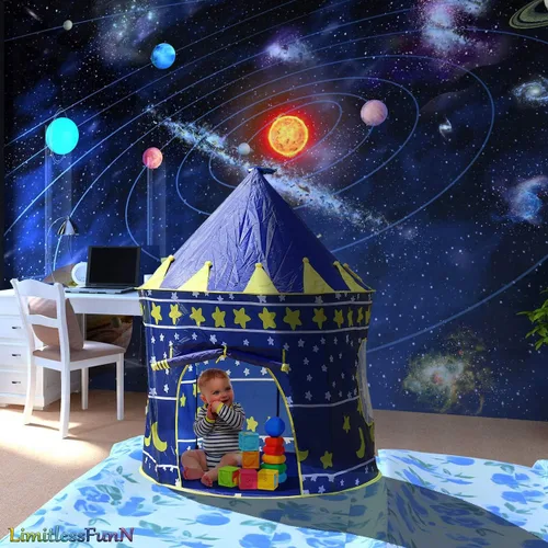 Vista 3 de Tienda de campaña y luces para niños, casa de juegos para niños, 41 x 53 pulgadas, azul