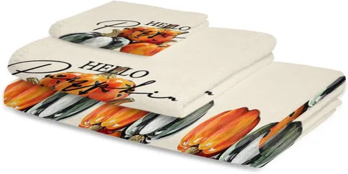 Vista 2 de Orange Green Pumpkins Bath Towels for Bathroom Set - Luxury Towels Gifts for Women,Quick Dry Beach Kitchen Hand Hair Face Yoga Workout Gym Towel and