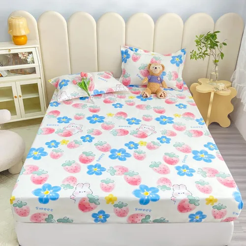 Vista 14 de Sábana bajera tamaño individual suave y acogedora, de algodón lavado, de algodón cepillado, para dormitorio de niños y niñas, funda de almohada