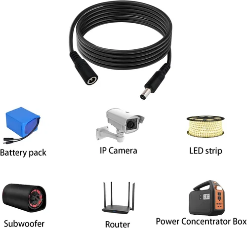 Vista 4 de Cable de extensión de alimentación CC de 16 AWG de 0.217 in x 0.083 in macho a hembra, cable de conexión para cámara de vigilancia CCTV, panel