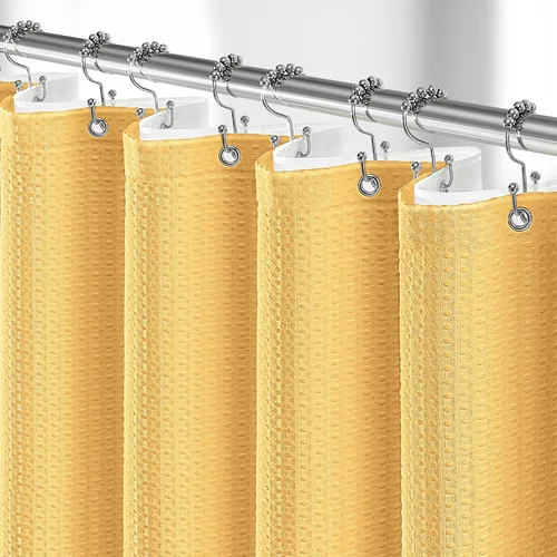 Vista 20 de 3 in 1 Waffle Shower Curtain Set with PEVA Liner 72Wx72H Navy Blue Azul marino