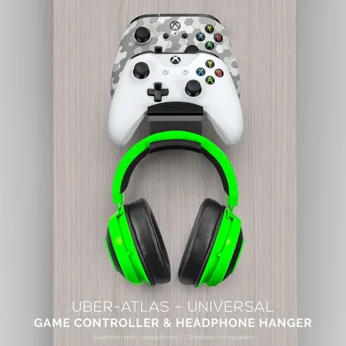 Vista 5 de BRAINWAVZ The UberAtlas Dual Game Controller & Headphone Stand Wall Mount Holder for Xbox ONE, Series X, PS5, PS4, PS3, Switch, STEELSERIES Gamepad