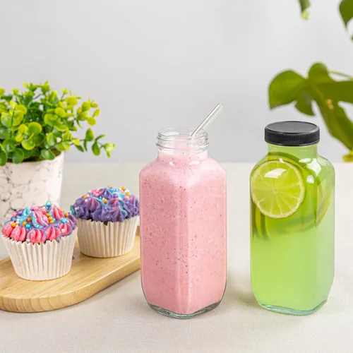 Vista 7 de umud Botellas de Jugo con Tapas, 16 Oz - Juego de 3 - Frascos de Vidrio Transparente con Tapas - Recipientes Vacíos Reutilizables para Bebidas