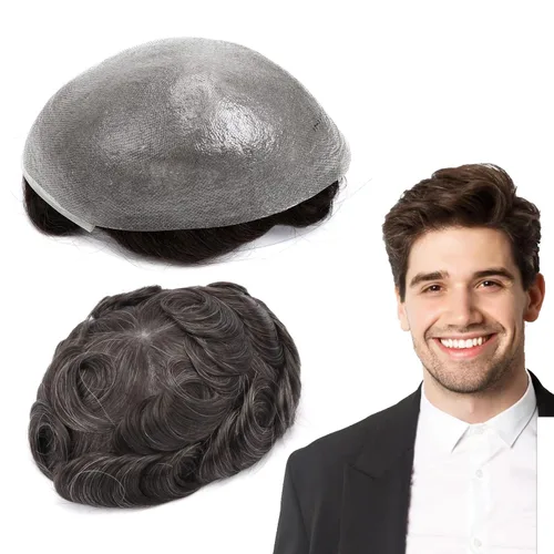 Vista 20 de GEXWORLDWIDE GEX 62 colores tupé para hombres 0.002 in piel ultra fina V-loop 8x10 pulgadas cabello humano conjunto gris densidad densidad densidad