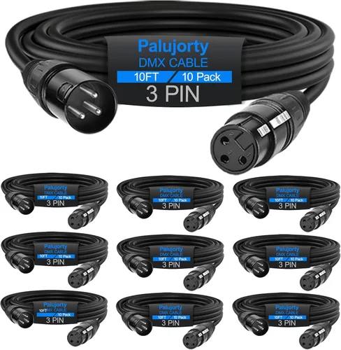Vista 15 de Paquete de 10 cables DMX de 3 pines de 3.2 pies para luz de escenario y controlador