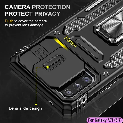 Vista 4 de Funda resistente para Samsung Galaxy A71 (5G), protector de parachoques de goma de doble capa de grado militar con protector de cámara deslizante