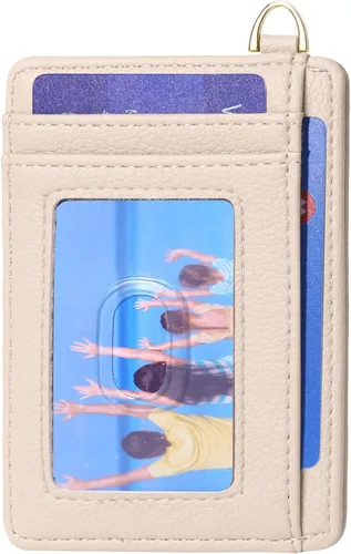 Vista 9 de Badiya Tarjetero delgado minimalista para tarjetas de crédito, bolsillo frontal con bloqueo RFID, estuche compacto para tarjetas con ventana