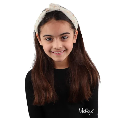 Vista 3 de Diadema de vacaciones estrellada dorada diadema de nudo de turbante de tul para mujeres y niñas - crema