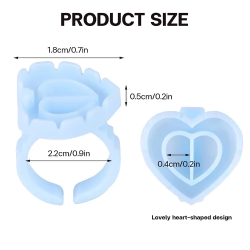 Vista 2 de Pretty memory 100 anillos de pegamento para extensiones de pestañas, encantador corazón, anillos de pegamento para pestañas, soporte adhesivo