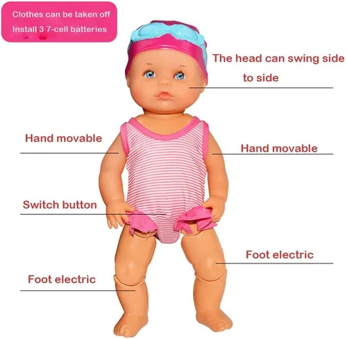 Vista 5 de Muñeca eléctrica impermeable para nadar en bañera y piscina
