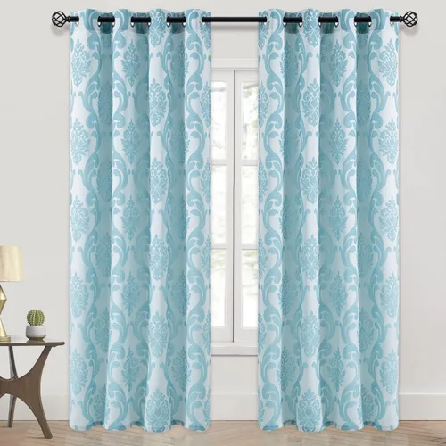 Vista 10 de NAPEARL Cortinas de damasco para sala de estar, cortinas de jacquard gótico con patrones florales, cortinas beige para dormitorio de 63 pulgadas