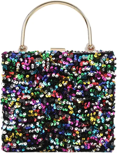 Vista 3 de IAMUHI Bolso de mano con lentejuelas pequeñas, bolso de noche con asa superior, mini bolso cruzado de hombro cuadrado