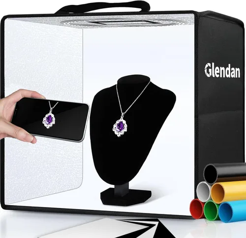 Vista 11 de Caja de luz Glendan para fotografía, caja de fotos de 10"x10" con 88 luces LED de alto índice de reproducción cromática, 6 fondos de PVC