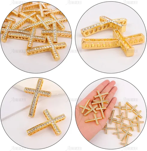 Vista 4 de AUEAR, Encantos de cruz con incrustaciones de cristal, cuentas de conector de metal lateral para pulseras y bisutería