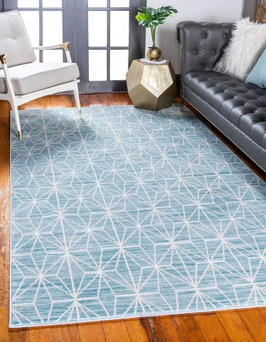 Vista 6 de Unique Loom Uptown Collection by Jill Zarin Collection - Alfombra geométrica moderna azul (1' 8 x 1' 8)