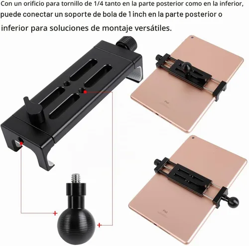 Vista 3 de Soporte de tableta de aleación de aluminio con cabezal de bola de 1 pulgada - Soporte giratorio para tableta 360 para iPad y otros dispositivos