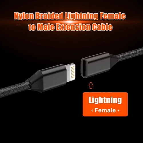 Vista 2 de Cable de extensión de cargador para iPhone, [certificado Apple MFi] Cable de nailon trenzado Lightning Extender Dock Cable macho a hembra adaptador