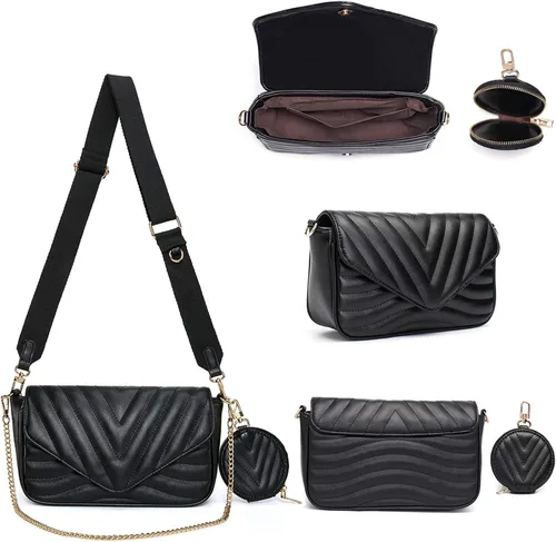 Vista 2 de Bolsos cruzados acolchados pequeños para mujer, elegantes bolsos de diseñador y bolsos con monedero, incluyendo bolsa de 2 tamaños, S