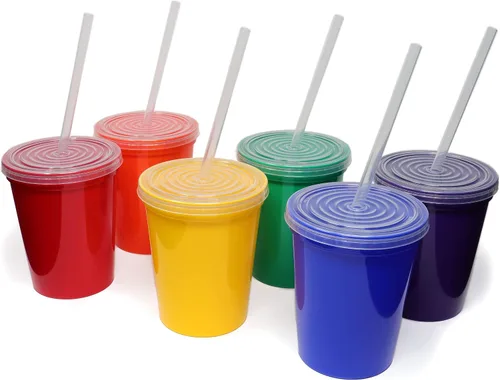 Vista 23 de Rolling Sands - Vasos de plástico reutilizables de 16 onzas con tapas, 6 unidades, hechos en EE. UU.; vasos y tapas de plástico, incluye 6 pajitas