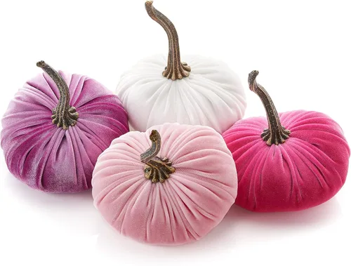 Vista 12 de Juego de 4 pequeñas calabazas de franela de terciopelo y algodón, decoración a cuadros de búfalo blanco y negro, estantes de calabaza negra