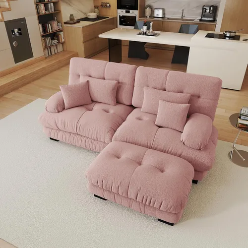 Vista 100 de Sofá modular de gran tamaño de 94 pulgadas, sofás seccionales grandes de color beige y blanco para sala de estar, juego de sofá de terciopelo, sofás