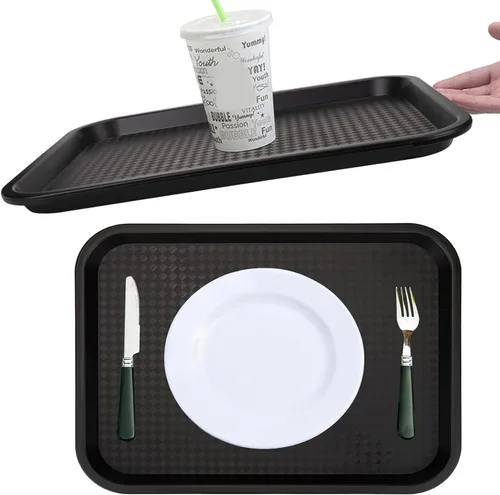 Vista 6 de Yarlung Paquete de 12 bandejas de comida rápida, 13.7 x 10.5 pulgadas, bandeja de plástico para servir restaurante, bandejas de cafetería para mesa