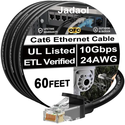Vista 48 de Cable Ethernet Cat 6 de 1 pie (paquete de 6), para exteriores e interiores, compatible con red Cat7 de 10 Gbps, cable de conexión LAN plano