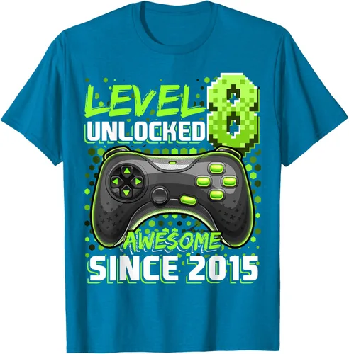 Vista 55 de Level 8 Unlocked Awesome 2015 Video Game 8th Birthday Boy T-Shirt, Negro