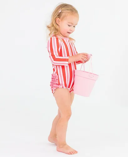 Vista 3 de RuffleButts Traje de baño de manga larga, de una pieza, para bebé o niñas, con protección solar FPU 50+