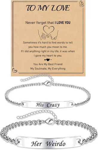 Vista 13 de Pulseras a juego, pulseras de pareja, regalos de aniversario para él y ella, novio y novia, pulseras de acero inoxidable, joyería de relación