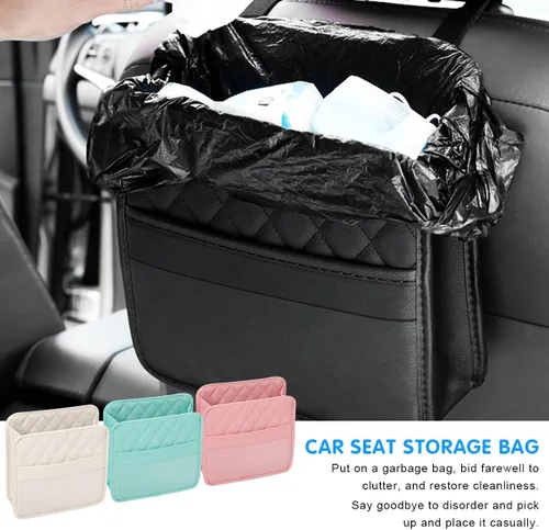 Vista 5 de Mandark Organizador de respaldo de asiento de automóvil, cuero PU, bolsillo de almacenamiento colgante para asiento trasero del vehículo, accesorios