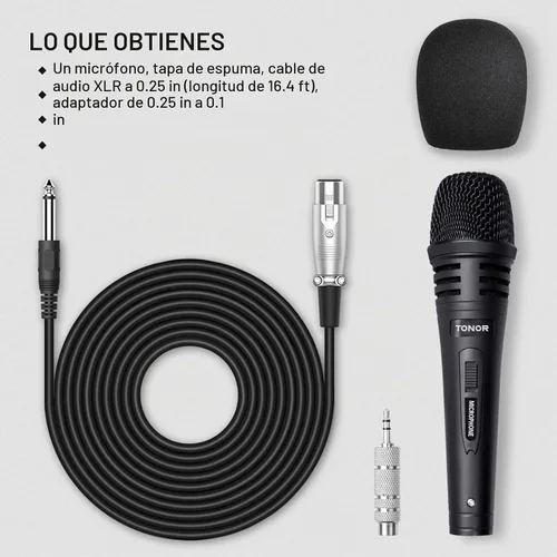 Vista 4 de TONOR Micrófono vocal K1 para cantar, micrófono de karaoke dinámico de mano con cable, microfono con cable XLR de 5 M a 1/4 pulgadas, compatible
