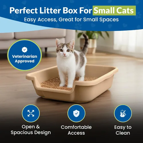 Vista 2 de KittyGoHere - Caja de arena para gatos mayores, sartén pequeña con cuchara jumbo de mango largo, caja de arena para gatos de entrada baja, ligera