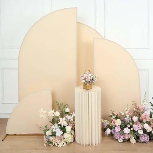 Vista 2 de Efavormart - Juego de 4 fundas de elastano beige para arco de media luna, fundas de telón de fondo Chiara de 2.5 pies a 7 pies para escenarios