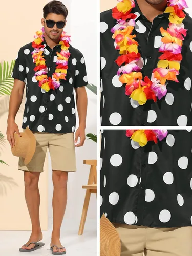 Vista 4 de Lars Amadeus Camisas de lunares para hombre, con botones, manga corta, para playa, verano, estampado