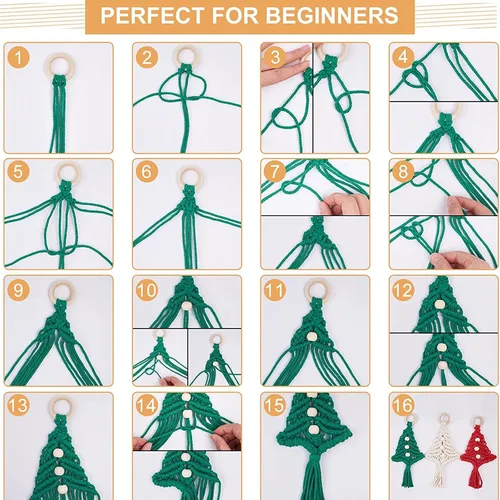 Vista 6 de Aphmeir Kit de macramé para árbol de Navidad, paquete de 3 unidades de árbol tejido de macramé de Navidad, kits de bricolaje para principiantes