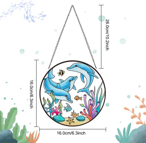 Vista 5 de PLIGREAT Suncatchers - Atrapasoles de cristal acrílico con delfín de pez marino, adorno colgante de árbol para dormitorio, sala de estar, ventana