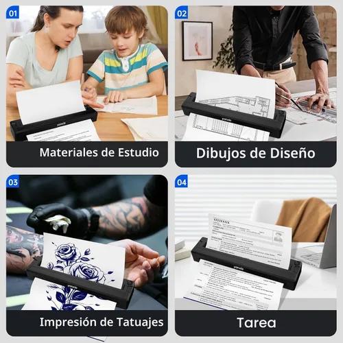 Vista 8 de Impresora de plantillas de tatuajes para principiantes y artistas, impresora de tatuajes térmica inalámbrica con 10 piezas de papel térmico y 3
