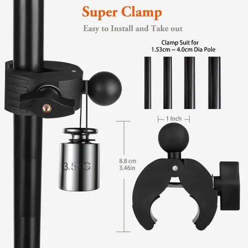 Vista 5 de Soporte para iPad para soporte de micrófono, soporte de teléfono para tableta, soporte de música para micrófono, soporte giratorio ajustable