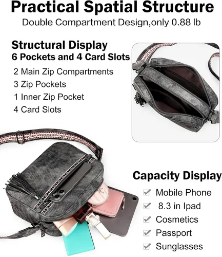 Vista 8 de FADEON Bolsos cruzados para mujer y bolso mochila colección gris
