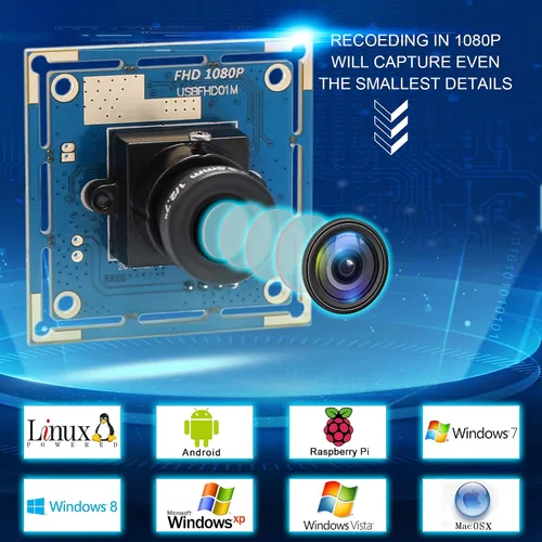 Vista 4 de Módulo de cámara USB 1080P gran angular de alta velocidad 0.142 in lente PC cámara para computadora Mini UVC USB2.0 Lightburn Cámara OV2710 Cámara