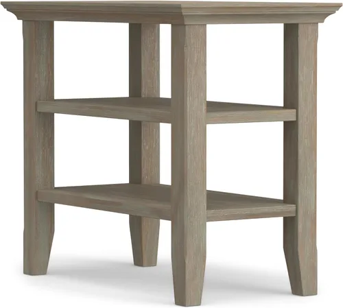 Vista 19 de SIMPLIHOME Acadian Mesa auxiliar estrecha – Mesa auxiliar rectangular de madera maciza de 14 pulgadas de ancho con 2 estantes abiertos en negro