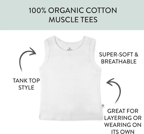 Vista 8 de HonestBaby Camisetas musculares sin mangas 100% algodón orgánico para bebés y niños pequeños, niñas