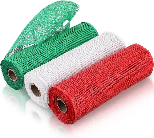 Vista 11 de 3 rollos de malla decorativa de arpillera de poli de 10 pulgadas de ancho, rollos de cinta de malla decorativa de poli para envolver, para Verde