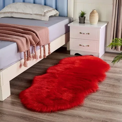 Vista 16 de Alfombra de piel sintética, mullida y peluda, ultra suave, de 2 x 3 pies, alfombra de piel de oveja roja, alfombra de pelo negro, alfombra